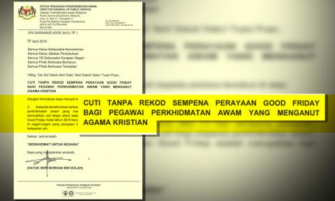 Cuti tanpa rekod kepada penjawat awam Kristian sempena 