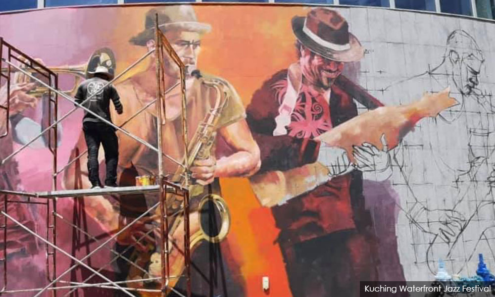 Mural Festival Jazz Kuching lokasi menarik fotografi
