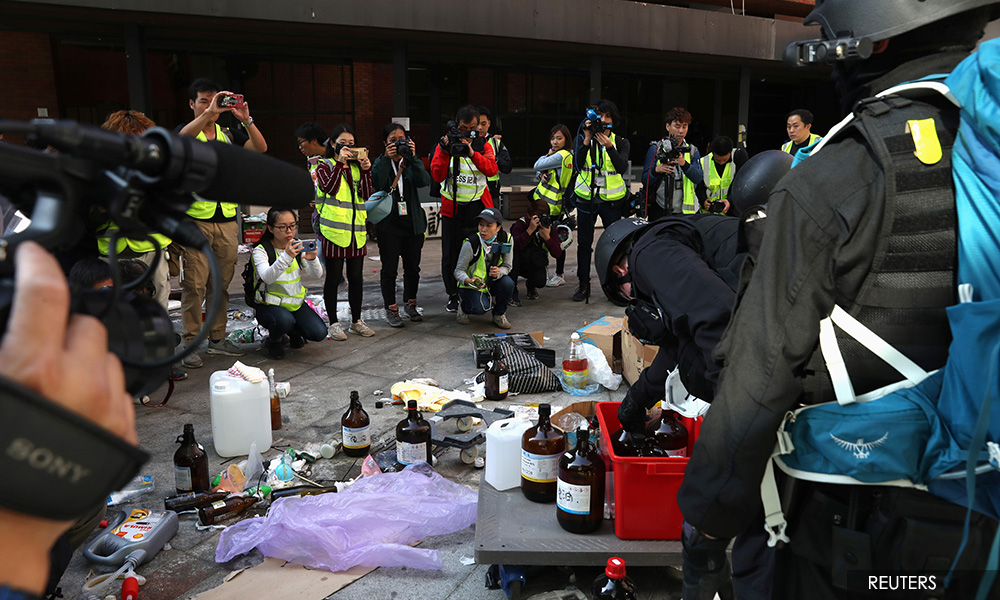 Hong Kong police retrieve fresh trove of petrol bombs from university