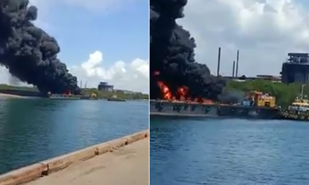 Kapal minyak sawit mentah terbakar di Lahad Datu