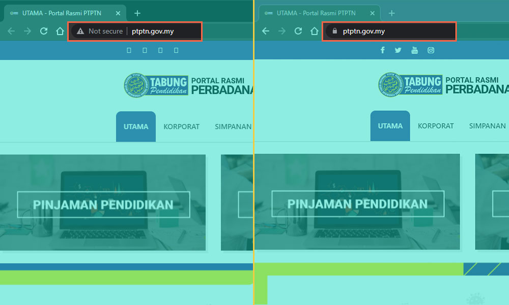 PTPTN mempunyai laman web HTTPS dan HTTP. Namun isu itu telah ditangani.