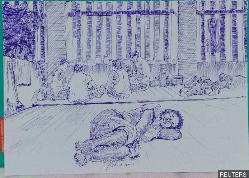 Smuggled sketches offer glimpses into harsh Myanmar prison